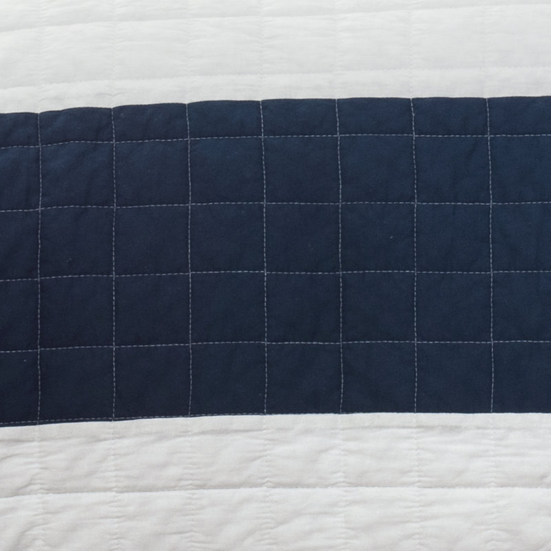Twin White and Navy Cotton Quilt Set with Sham