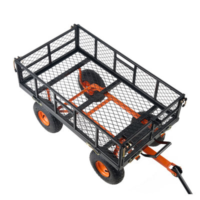 Chariot de jardinage en métal robuste avec côtés amovibles et pneus de 10 po - chariot utilitaire d'une capacité de 400 lb
