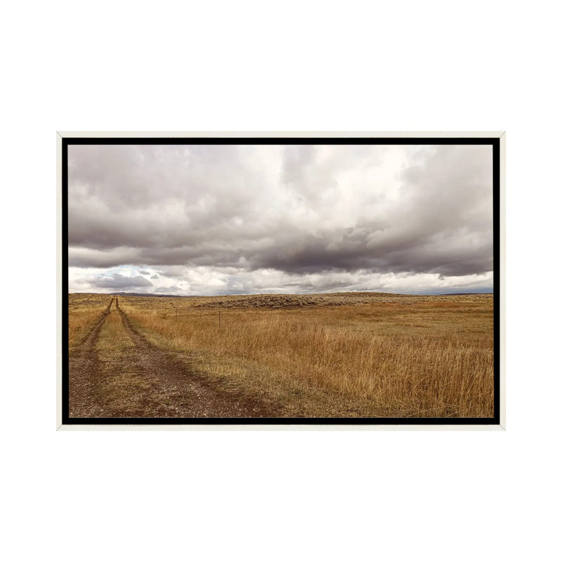 Storm Clouds Over Montana Prairie, Distressed White Floater Framed Canvas, 26" H x 40" W x 1.5" D, No Mat