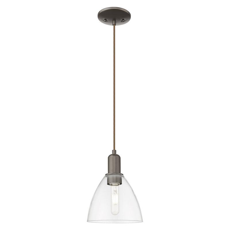 Mini-luminaire suspendu 1 lumière Arcadia - Bristol, H 6,5 po x l 7,5 po x P 7,5 po, Clair, Bronze frotté à l'huile