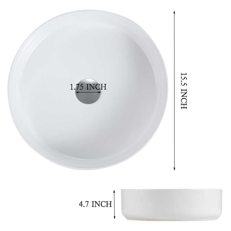 Lavabo intégré en céramique 15,5 po en blanc