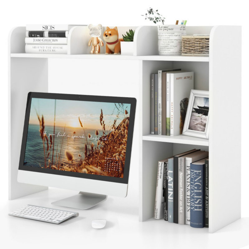 Bibliothèque de bureau polyvalente à 3 niveaux avec 4 tablettes, Blanc