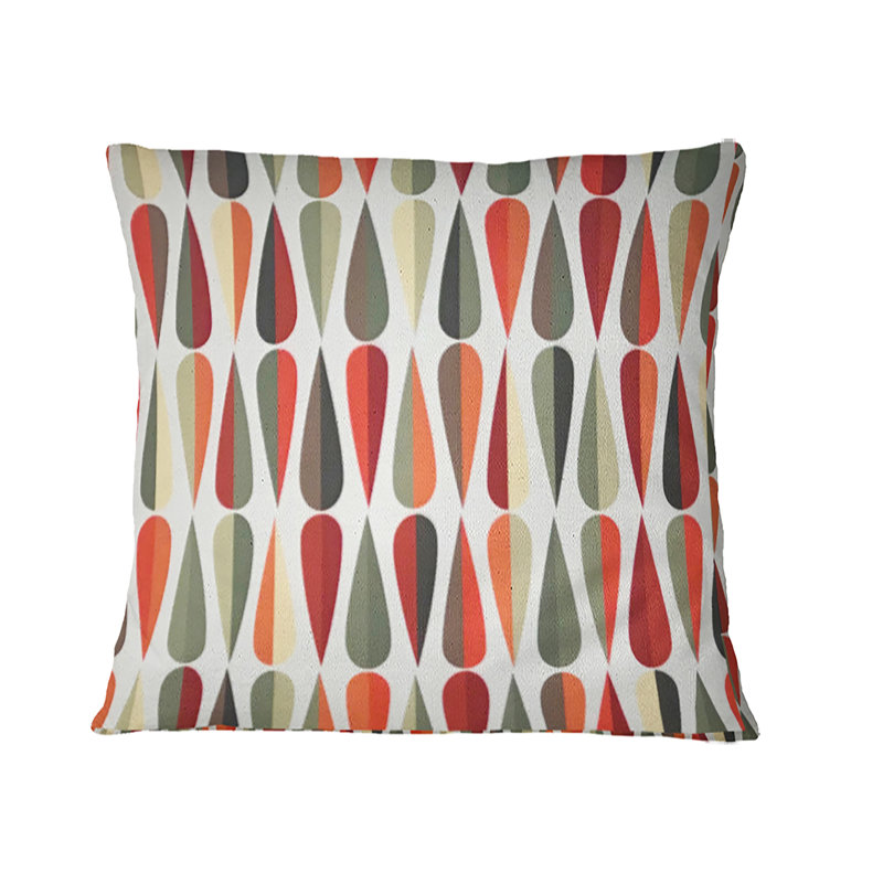 Coussin Retro Retro Drops V - Mid-Century Modern, 18 po x 18 po, Rouge / Brun