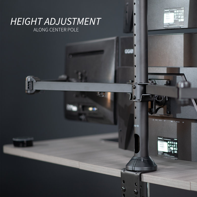 Black Steel Quad Monitor Adjustable Desk Mount for 32" Screens