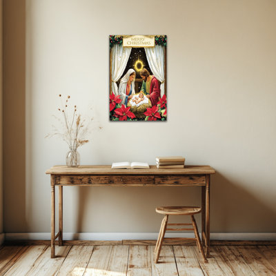 Large Nativity Scene Canvas Wall Art Christmas Poster, Mary Joseph and Baby Jesus Birth Painting Print, Framed Canvas Artwork for Living Room Church Home Decor, 24x36 Inch Picture, 24×36 Inches