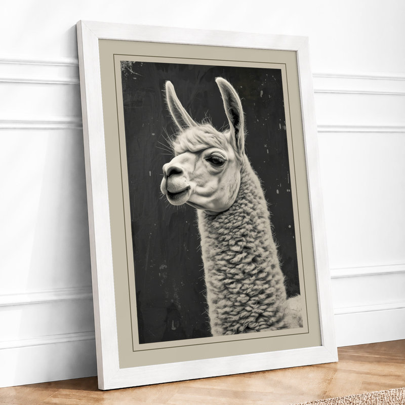 Alpaca Portrait Japandi - Framed Print, A1 - 84.1 x 59.4 cm, White