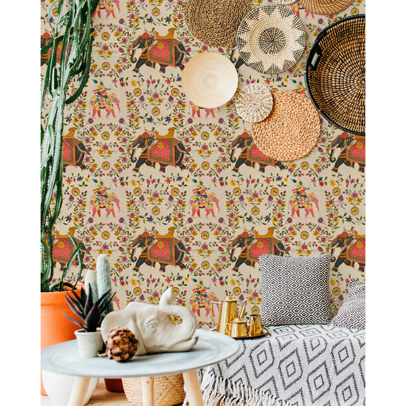 World Of Fabrics Wallpaper Roll, Yellow/Red/Taupe/Black
