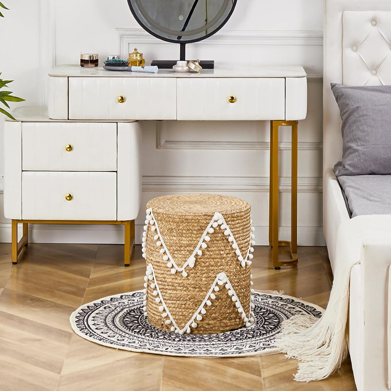 Ottomans Pouf, Natural Water Hyacinth Braided Outdoor Footrest,Handmade Pouffe