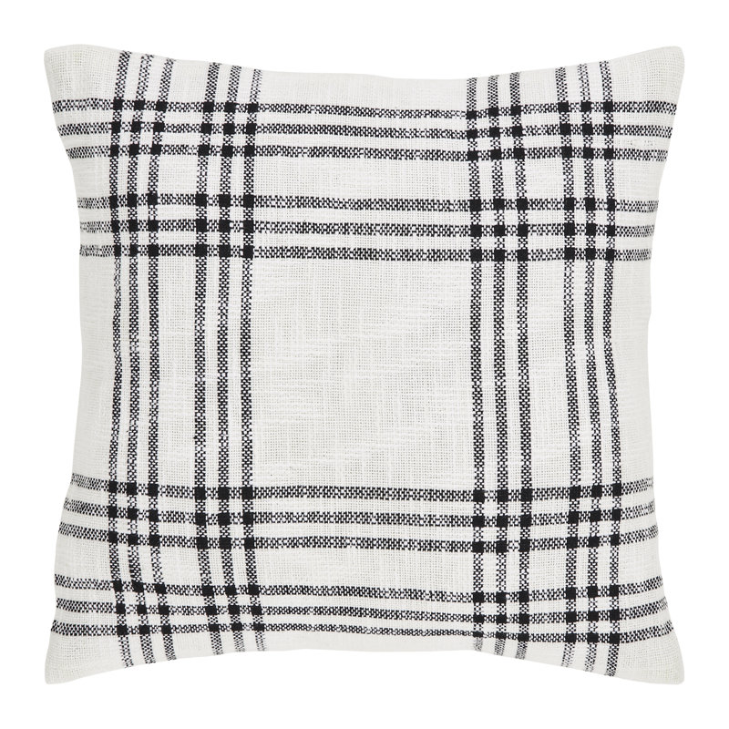 Black and White Plaid Cotton Reversible Throw Pillow
