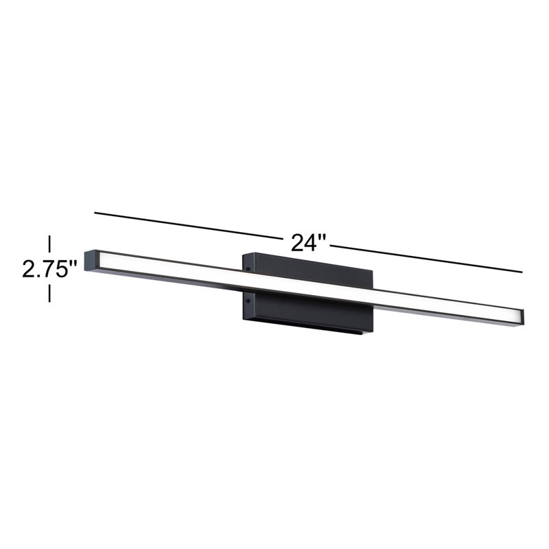 Plafonnier encastré à 1 lumière DEL à intensité variable Rochelle, Noir, H 2,75 po x l 24 po x P 1,63 po