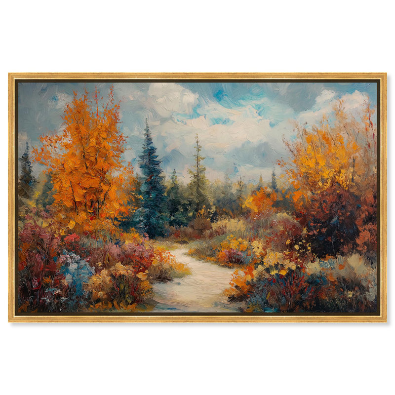 «Autumn's Path II Autum» par Art Remedy, H 21 po x l 31 po, Cadre flottant doré