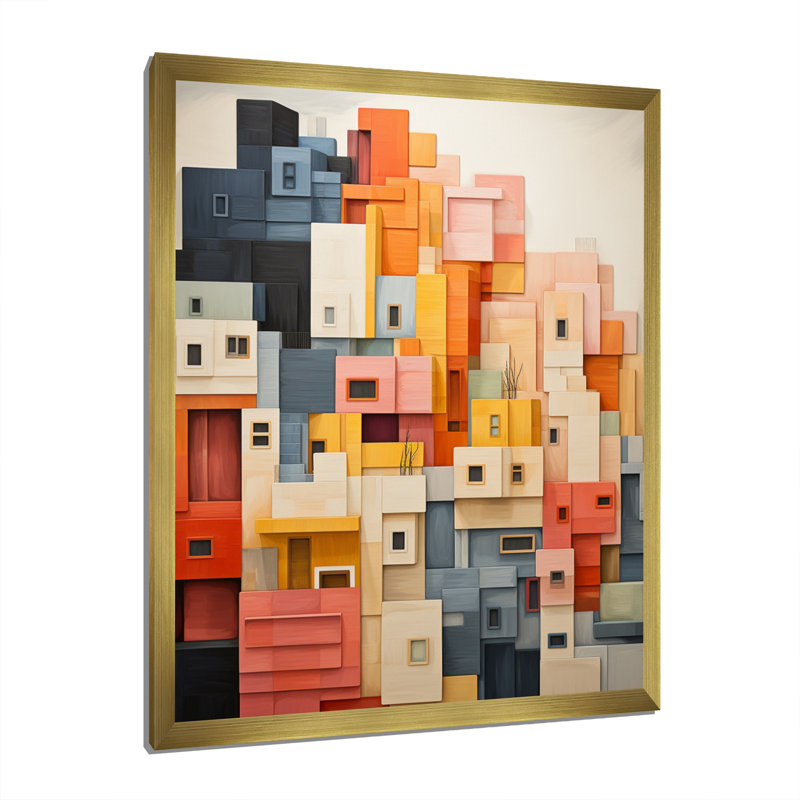 «Kyndall Constructivism», reproduction sur toile, Encadrement doré, H 32 po x l 16 po x P 1 po