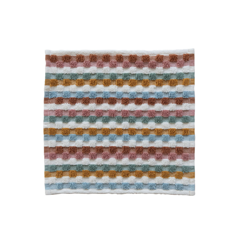 Woven Cotton Terry Dish Cloth With Geometric Stripes, Washcloth - 1 Pack