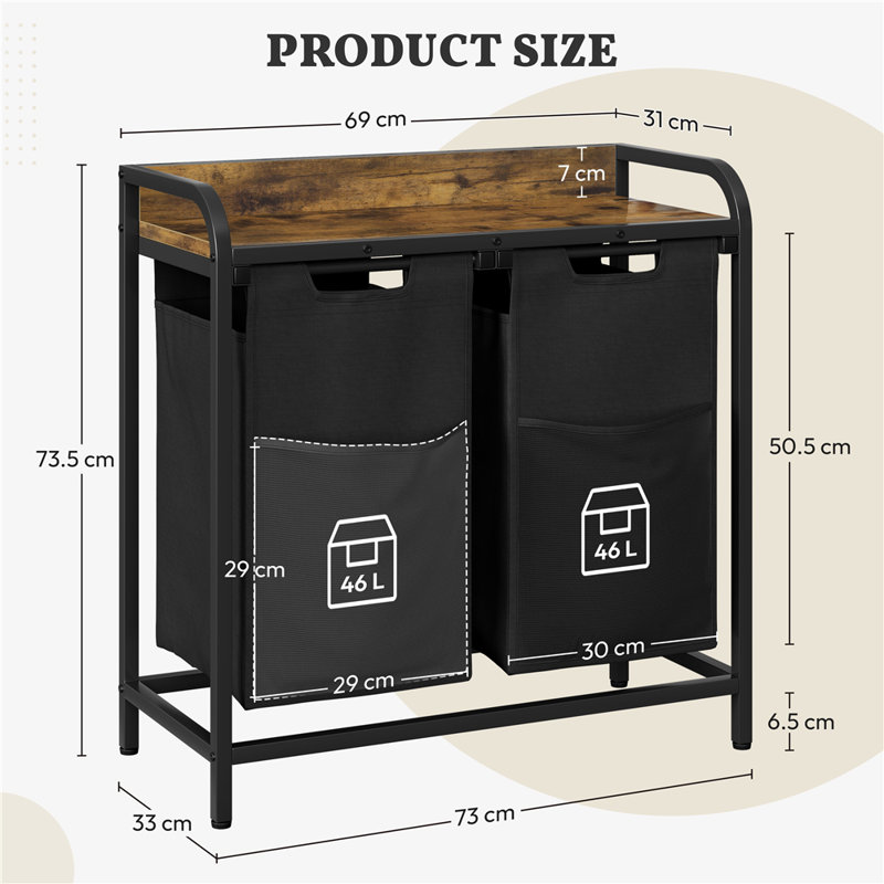 Laundry Hamper with Handles, 73x33x73.5 cm