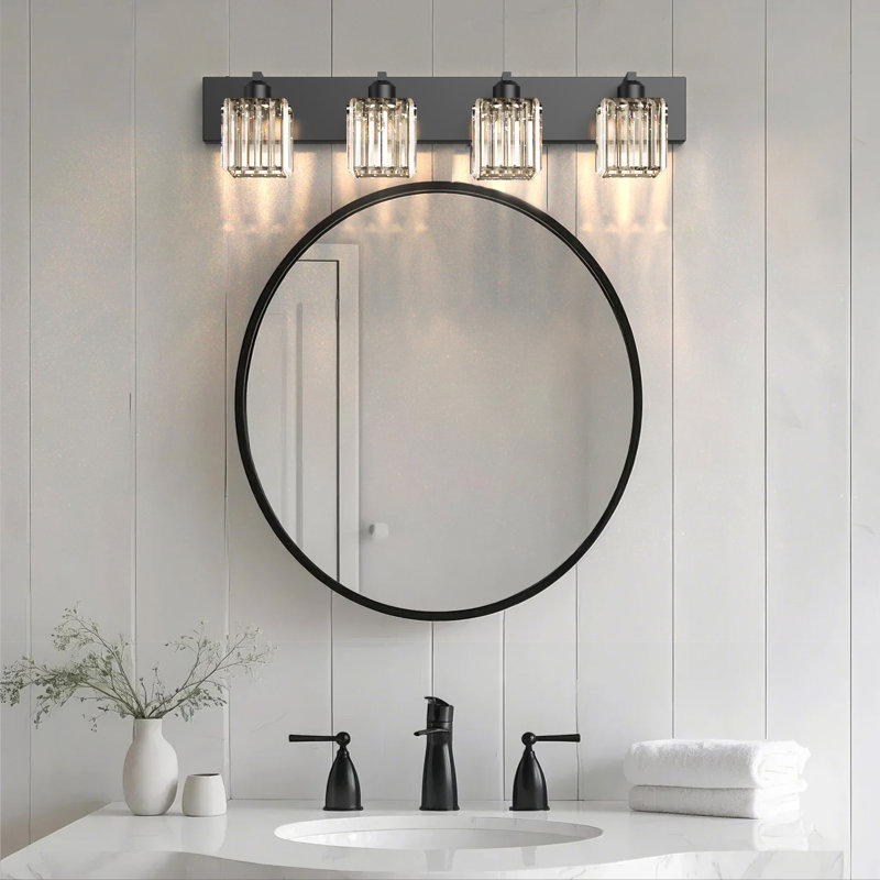 Éclairage pour salle de bain 4 lumières à DEL à intensité variable en cristal, Noir mat