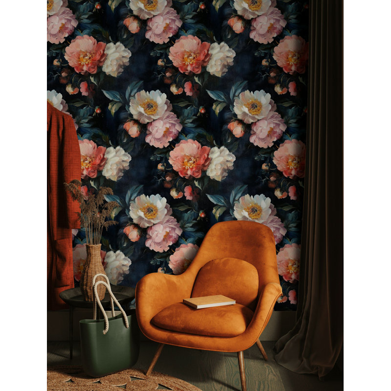 Papier peint floral pivoine foncé