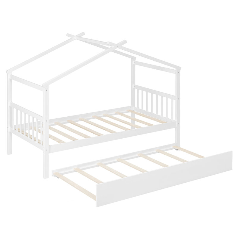 Lit simple en bois avec lit gigogne simple, Lit simple, Blanc