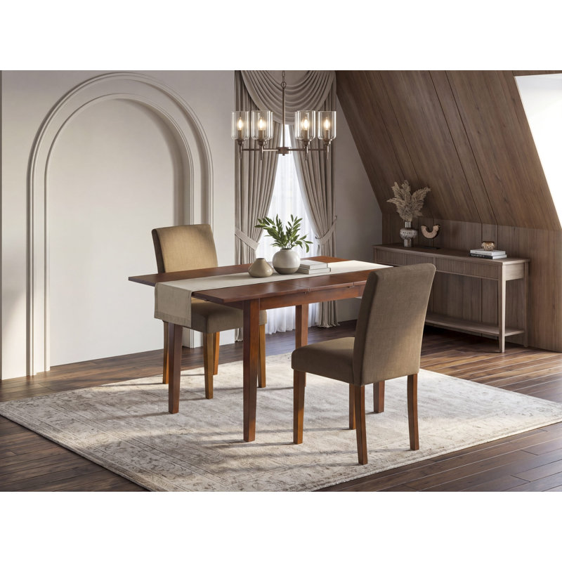 L'ensemble de table de salle à manger 3 pièces contient une table de cuisine rectangulaire avec feuille papillon et 2 chaises de salle à manger Parson en tissu de café, acajou