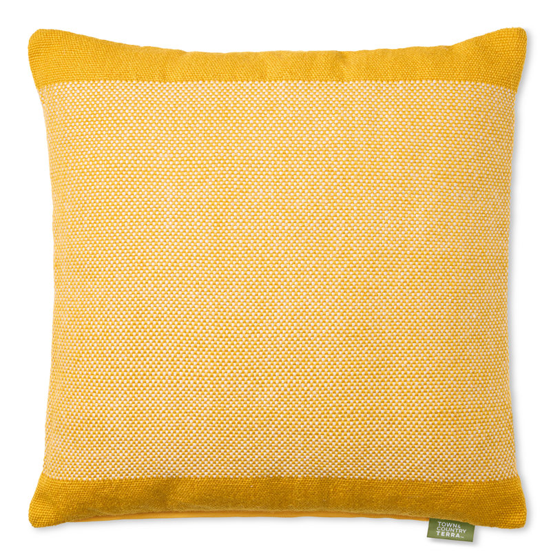 TOWN & COUNTRY TERRA Alara Solid Border Indoor Outdoor Decorative Pillow, Rectangle 14"H x 20"W, Yellow/Ivory