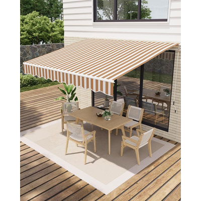 12'x10' Retractable Awning, Waterproof Patio Awning, Sun Shade Awning with Manual Crank Handle, Aluminum Frame, 280 g/㎡ Polyester Fabric, for Deck, Porch, Balcony