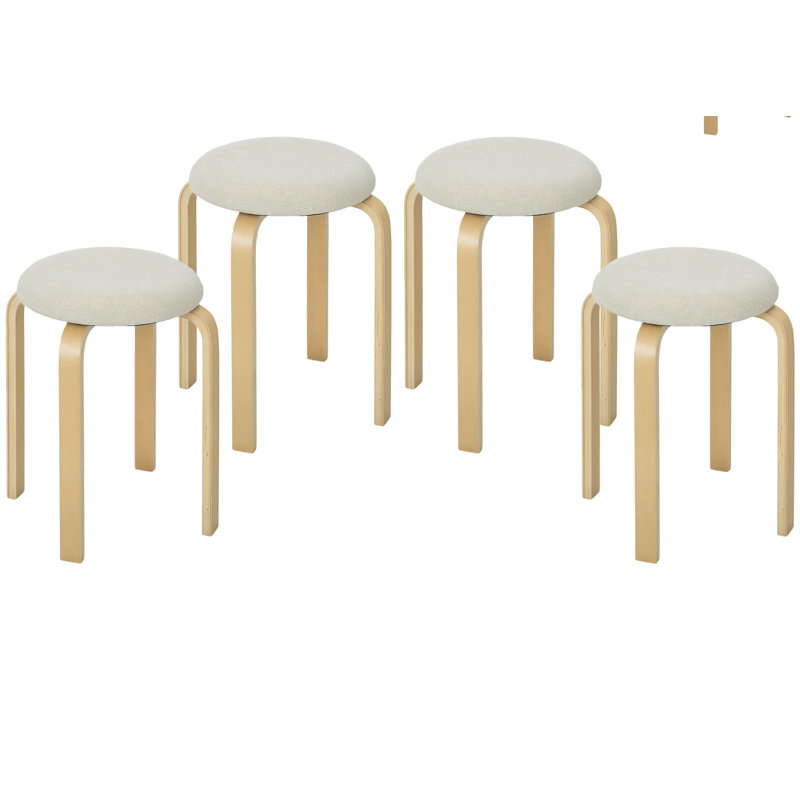 Ensemble de 4 tabourets ronds empilables avec siège rembourré pour la cuisine, crème