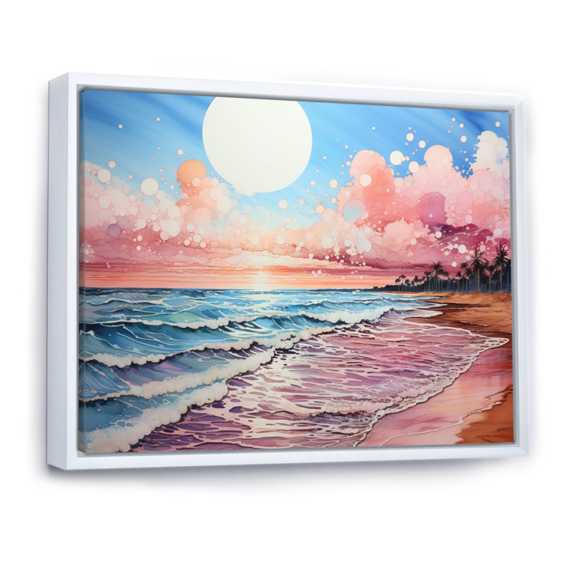 Paysage de plage pêche - impression, H 30 po x l 40 po x P 1,5 po, Cadre flottant blanc