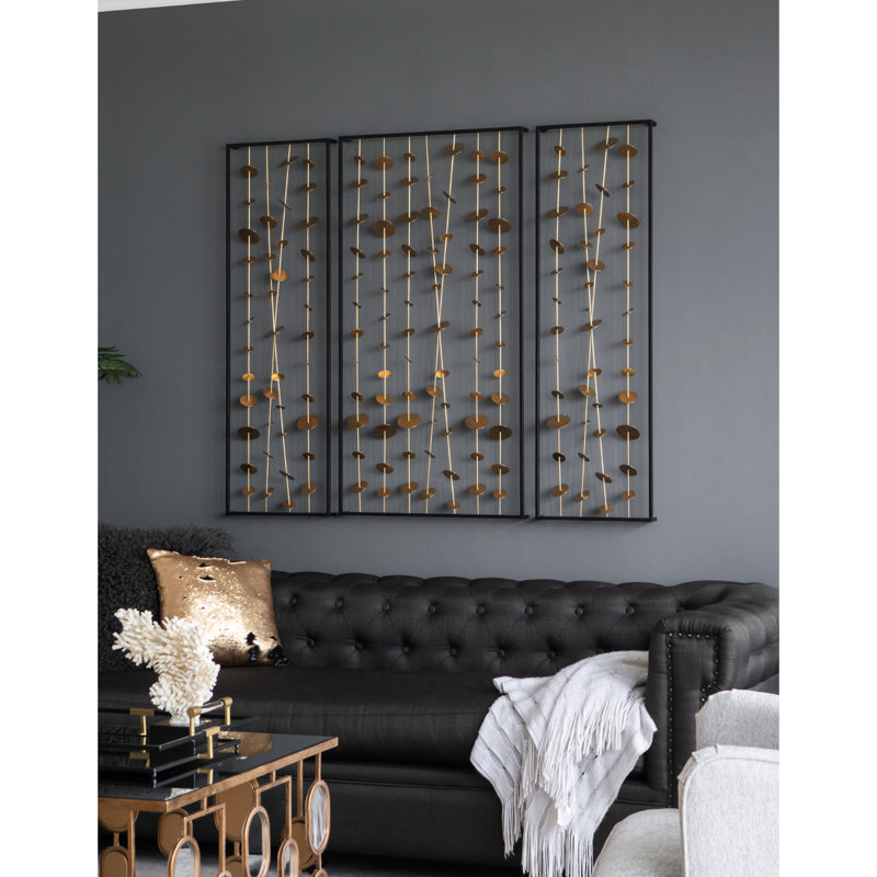 Ensemble de 3 décorations murales en métal avec cadre noir