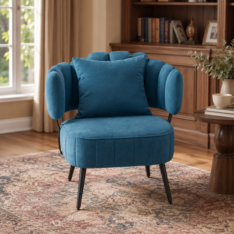 Chaise d'appoint rembourrée en velours côtelé avec structure en métal, chaises de loisirs simples pour salon, bleu, Bleu