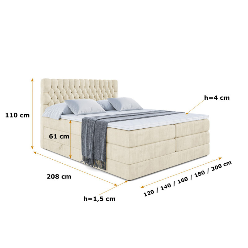 Bed, 120cm W x 200cm D, Beige