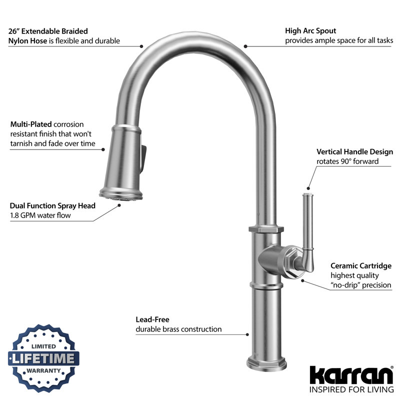 Karran Brampton Pull Down Kitchen Faucet, Stainless Steel