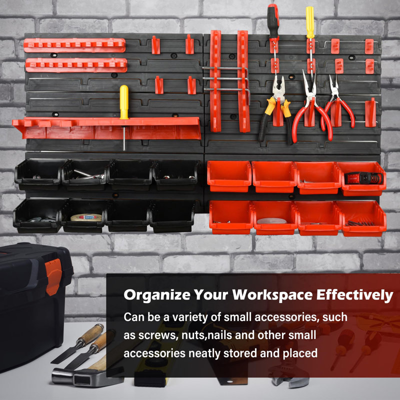 43-Piece Wall Mount Tool Organizer, Storage Box For Nuts, Bolts And Hardware Parts, Black And Red
