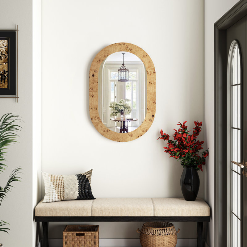 Shyfoy 60x90CM Wall Mirror Oval Solid Wood Flat Accent Mirror