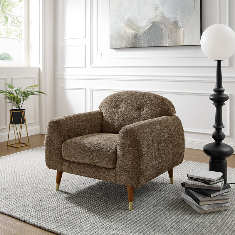 Elishah 96Cm Wide Tufted Armchair, Brown, Camel Boucle