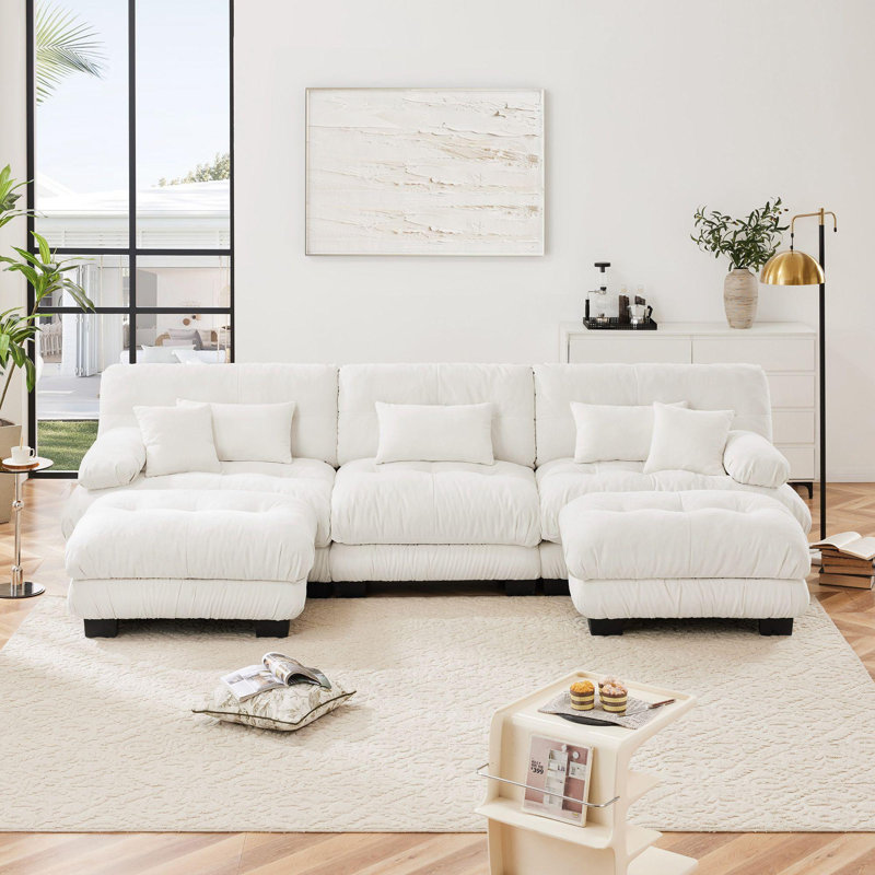 Canapé modulaire de luxe Luxury, Chenille blanche, H 35,4 po x l 133,8 po x P 36 po