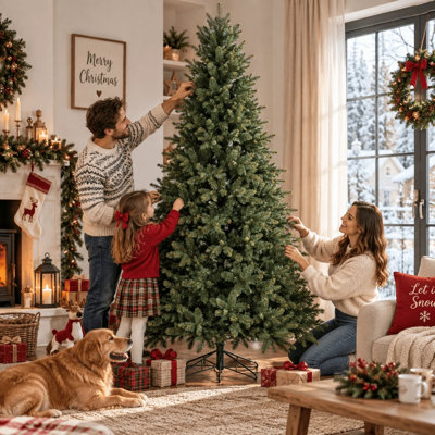 Realistic Artificial Slim Christmas Tree with Metal Stand - Unlit Holiday Decoration for Living Room