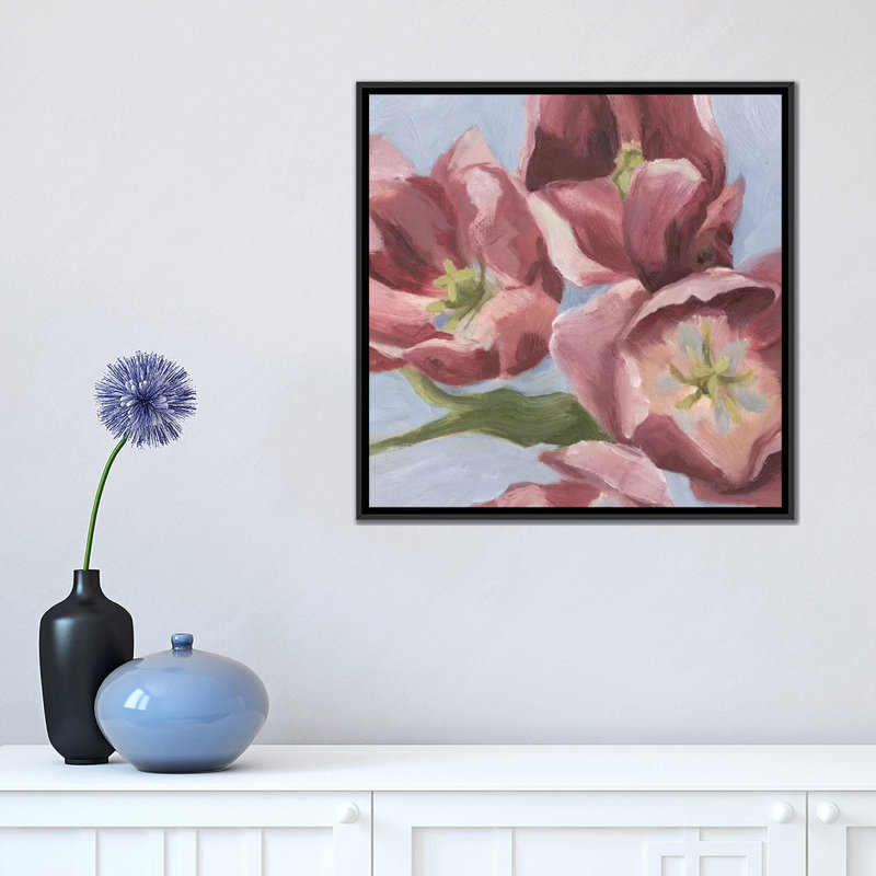 Mauve tulipes ii, impression sur toile, H 18 po x l 18 po x P 1,5 po, Toile encadrée noire, Pas de tapis