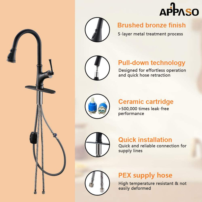 Single Handle Kitchen Faucet With Accessories, Oil-Rubbed Bronze