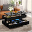 Table basse à plateau relevable avec 2 tiroirs, table basse moderne avec compartiment dissimulé adéquat, table basse à plateau relevable multifonctionnel avec finition ultrabrillante pour le salon-314973082