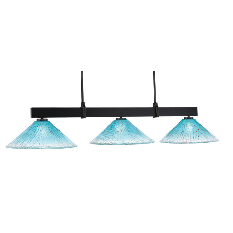 Bar 3 lumières Raheemah Wellington, Noir mat, Bleu sarcelle, H 10,5 po x l 16 po x P 16 po