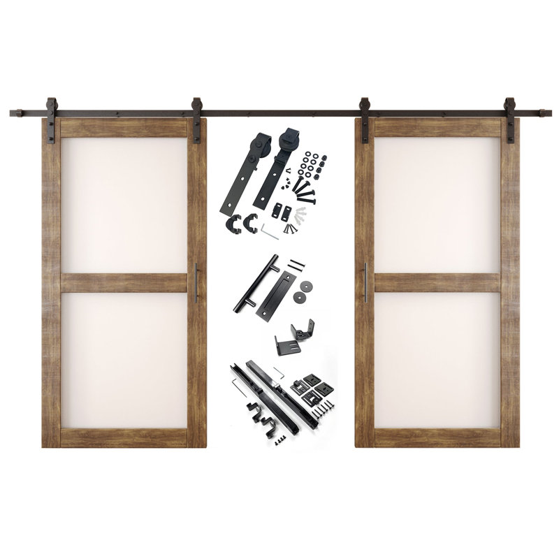 Portes de grange non assemblées et finies en verre noyer double 48 po x 80 po Homquer, 48 po x 80 po