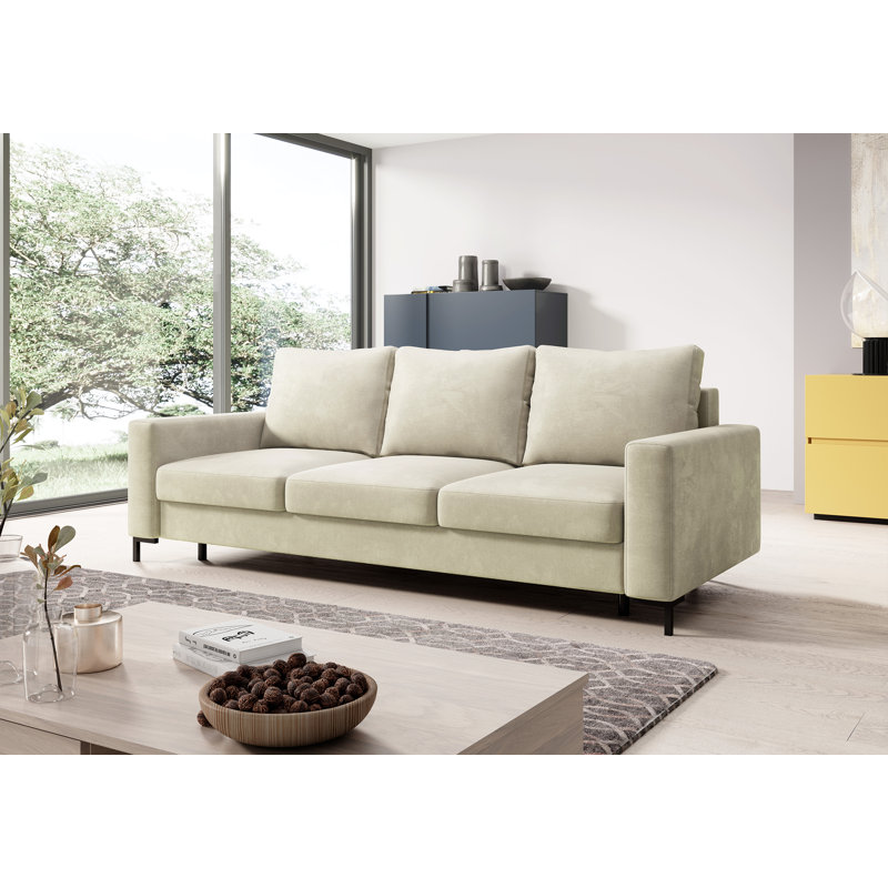 Aleg 3 Seater Velvet Sofa, Beige