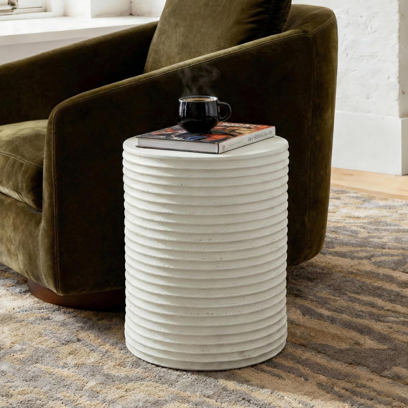 Aneiro Ribbed Concrete Outdoor Side Table, Black