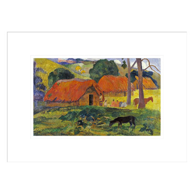 «The Three Huts Tahiti» par Paul Gauguin - Estampe numérique encadrée