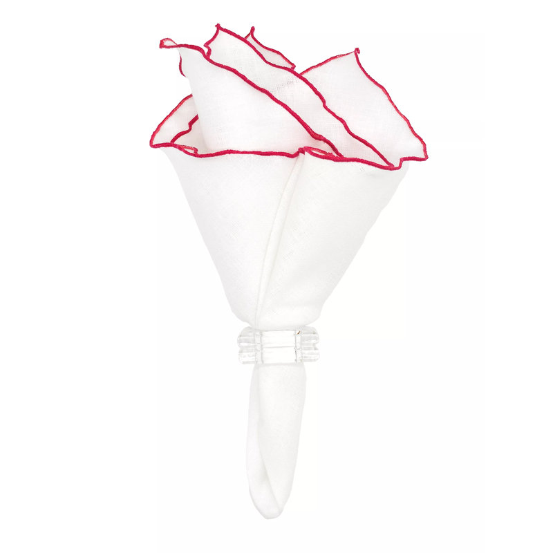 Lettuce Linen Square Napkins, White/Fuchsia