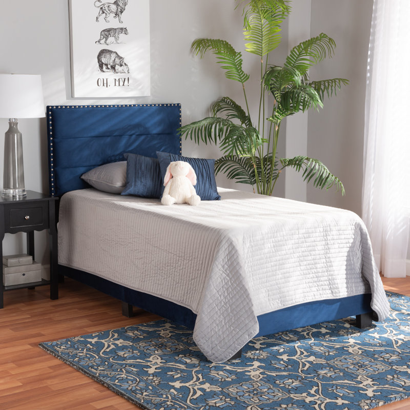Warsaw Upholstered Standard Bed, Twin, Navy Blue