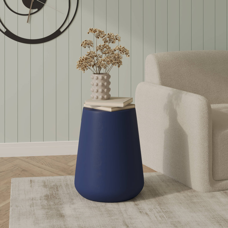 Suyash 14" Wide Modern Fiberstone Side Table with Tapered Base and Round Top, Indoor Outdoor Accent Table for Patio or Living Room