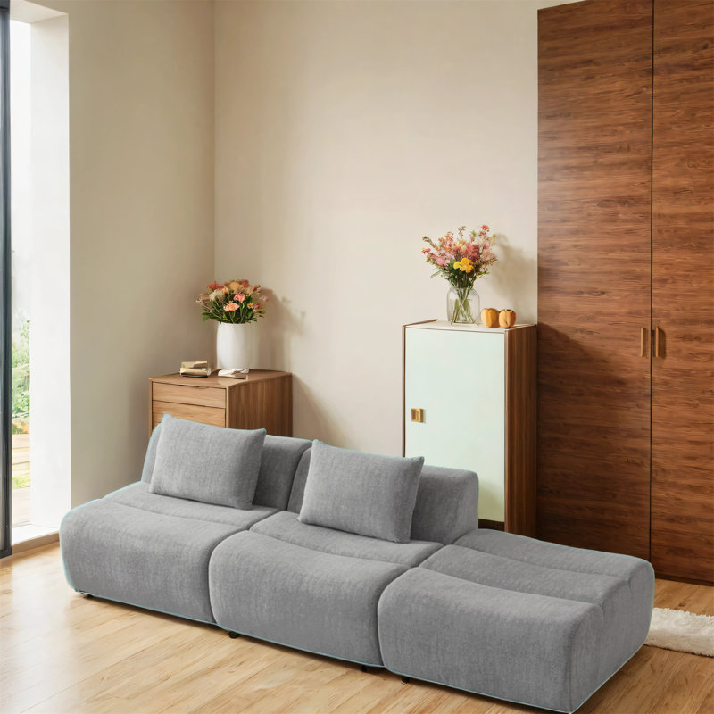 Extra-large Three-seater Chenille Fabric Compression Sofa, Gray