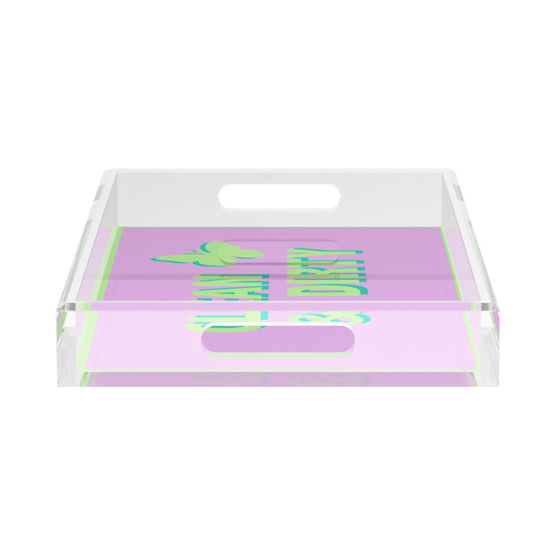 Abstract Decorative Tray, 2" H x 17" W x 10.5" D, Lime/Lilac