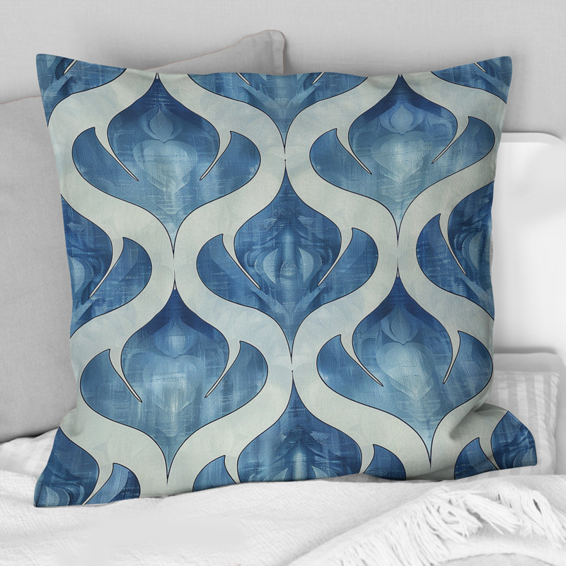 Coussin moderne bleu et blanc Ogee Patten IV, H 18 po x l 18 po