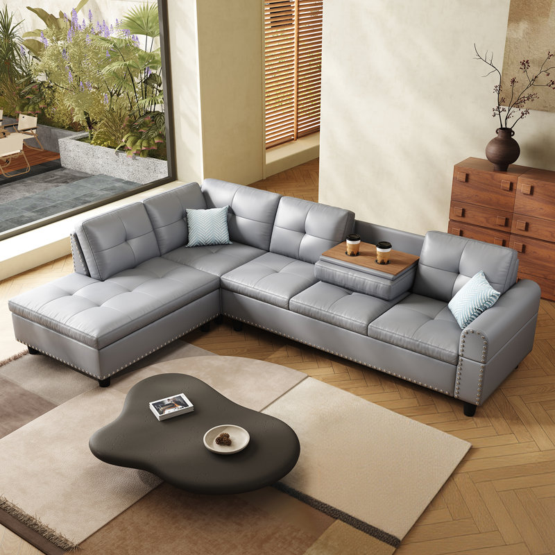 Canapé modulaire surdimensionné en cuir 97,5 ", canapé en L avec, Gris